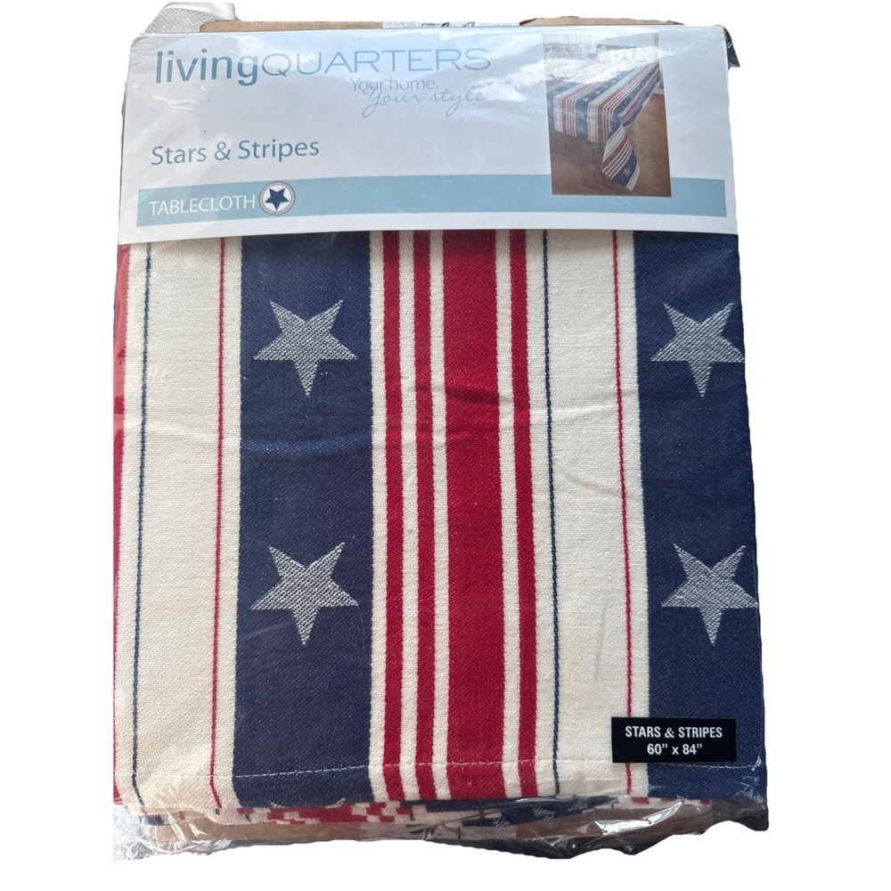 Living Quarters American Stars & Stripe 100% Cotton Tablecloth 60"x84 " NEW